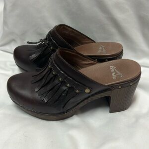 Dansko clog style slip on deep brown